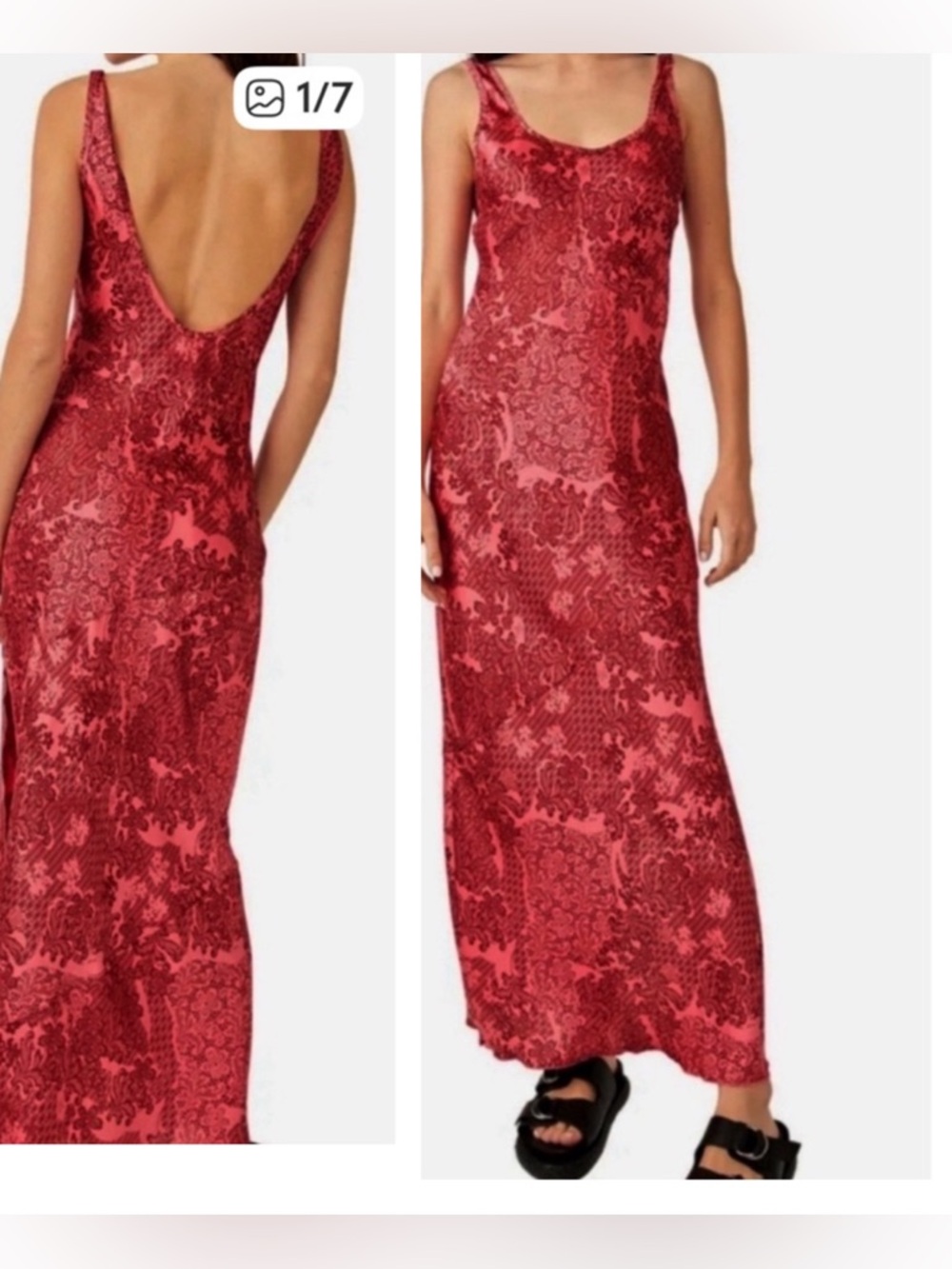 FREE PEOPLE WORTH THE WAIT BIAS CUT SLEEVELESS FLORAL MAXI DRESS LARGE RED